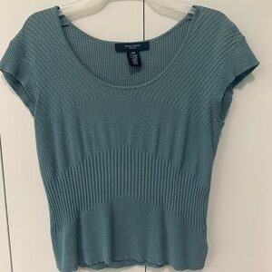 Jones Wear Green Ribbed Fitted Blouse